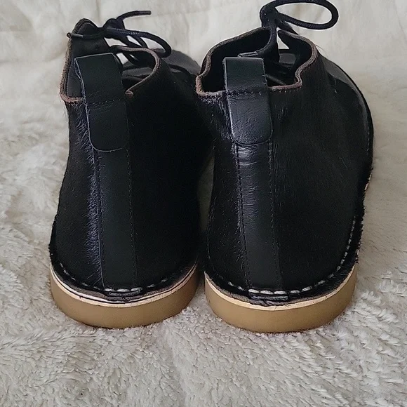 Zara Flat Leather Ankle Boots cow Furskin Size 41 Poited Toes Lace-up - Picture 2 of 10